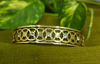Gold-Plated Cutwork Cuff Bracelet with Mesh Design and Small AD Stones for Women - Glossy Finish / Openable Medium