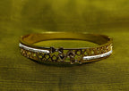 Gold-Plated Heart and Bow Cutwork, Love Motif Bracelet with Small AD Stones for Women - Glossy Finish / Openable Medium