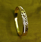 Gold-Plated Heart and Bow Cutwork, Love Motif Bracelet with Small AD Stones for Women - Glossy Finish / Openable Medium