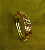 Gold-Plated Brick Pattern Cuff Bracelet for Women - Glossy Finish / Openable Medium