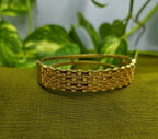 Gold-Plated Brick Pattern Cuff Bracelet for Women - Glossy Finish / Openable Medium