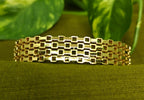 Gold-Plated Brick Pattern Cuff Bracelet for Women - Glossy Finish / Openable Medium