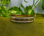 Gold-Plated Stone-Studded Fish Scale Design Cuff Bracelet for Women - Glossy Finish / Openable Medium