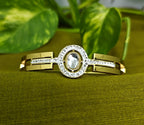 Gold-Plated Single Kundan Solitaire Halo Bracelet for Women - Glossy Finish / Openable Medium