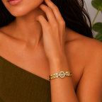 Gold-Plated Single Kundan Solitaire Halo Bracelet for Women - Glossy Finish / Openable Medium