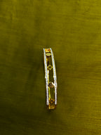 Gold-Plated Clover Motif Stone-Studded Cuff Bracelet for Women - Glossy Finish / Openable Medium
