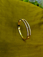 Gold-Plated Clover Motif Stone-Studded Cuff Bracelet for Women - Glossy Finish / Openable Medium