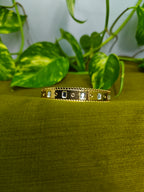 Gold-Plated Ribbed Edge Large Stone Cuff Bracelet for Women - Glossy Finish / Openable Medium