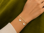 Gold-Plated Double-Layer Snake Chain Butterfly Charm Bracelet for Women - Glossy Finish