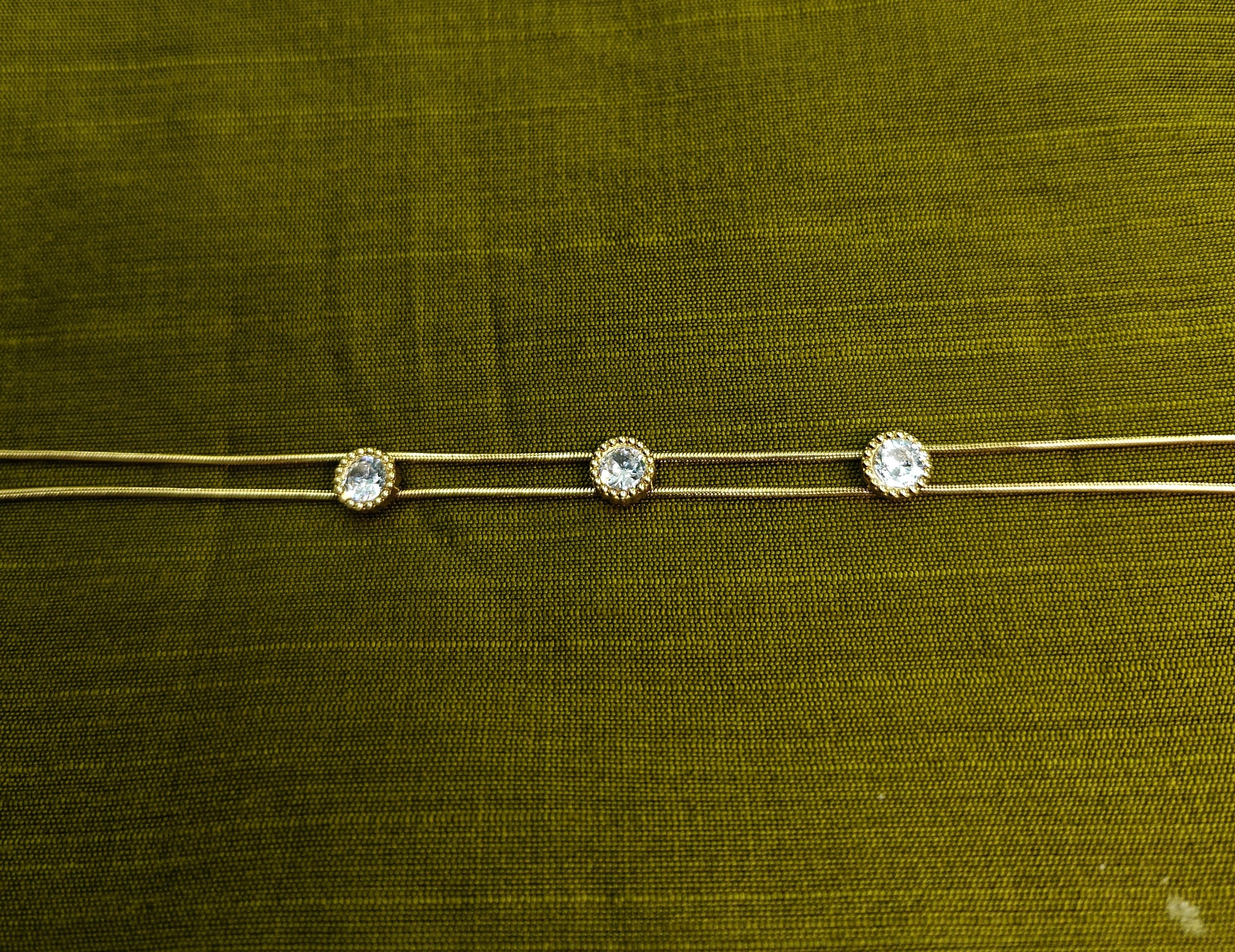 Gold-Plated Triple Solitaire Double-Layer AD Bracelet for Women - Matte Finish