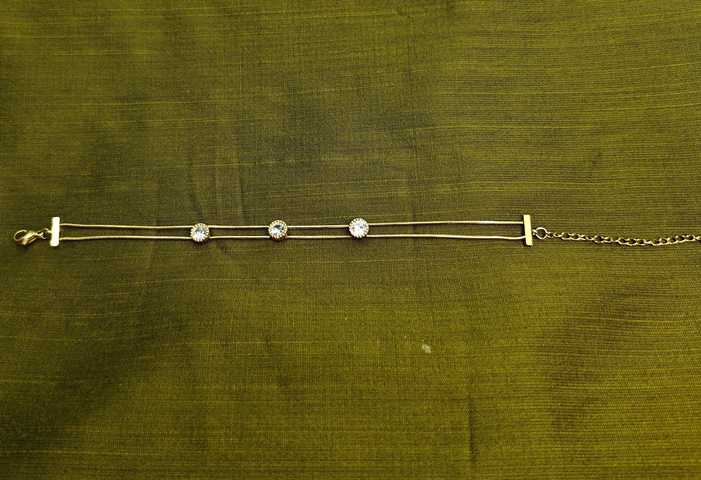 Gold-Plated Triple Solitaire Double-Layer AD Bracelet for Women - Matte Finish