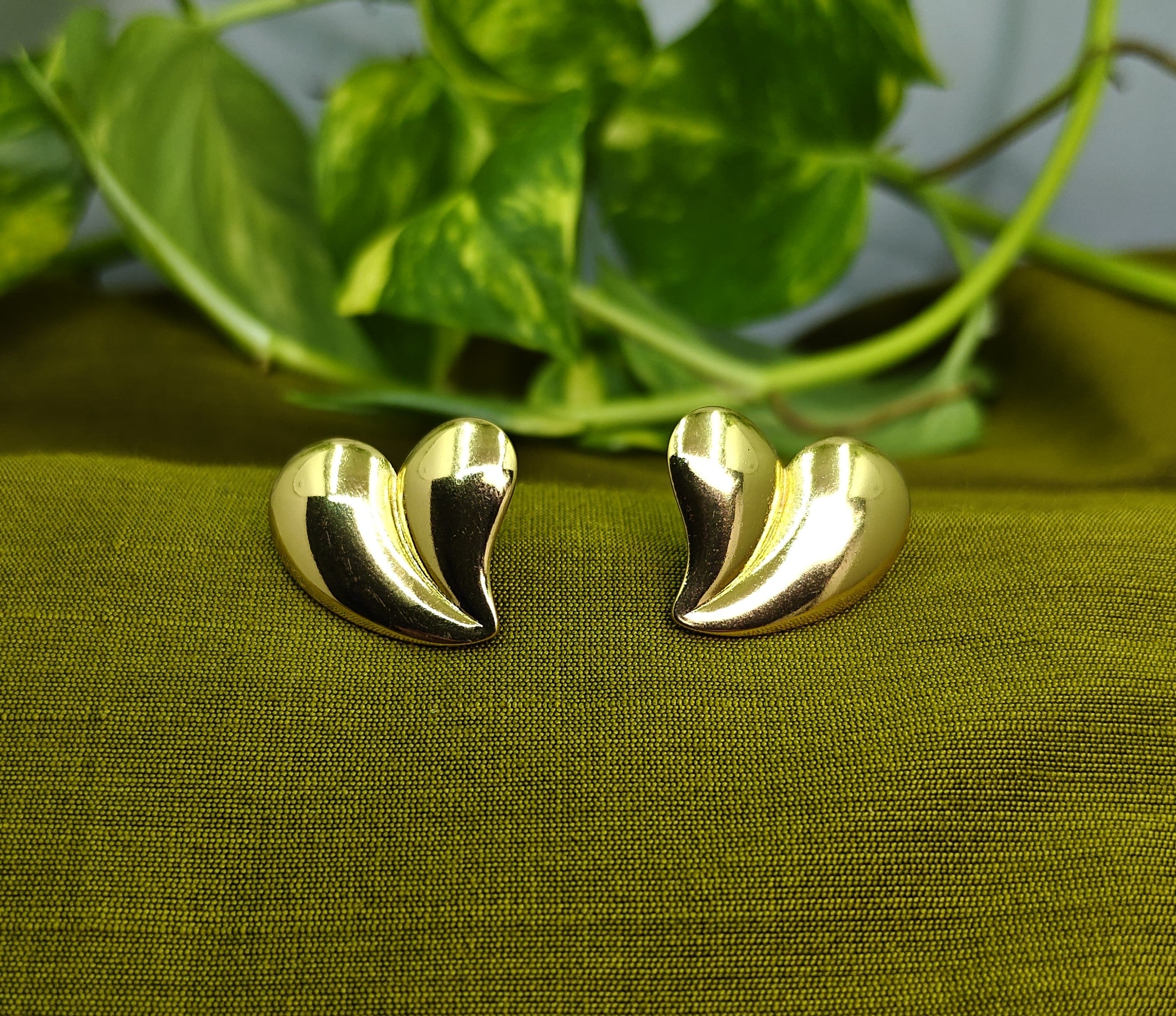 Gold-Plated Heart Design Stud Earrings for Women - Glossy Finish