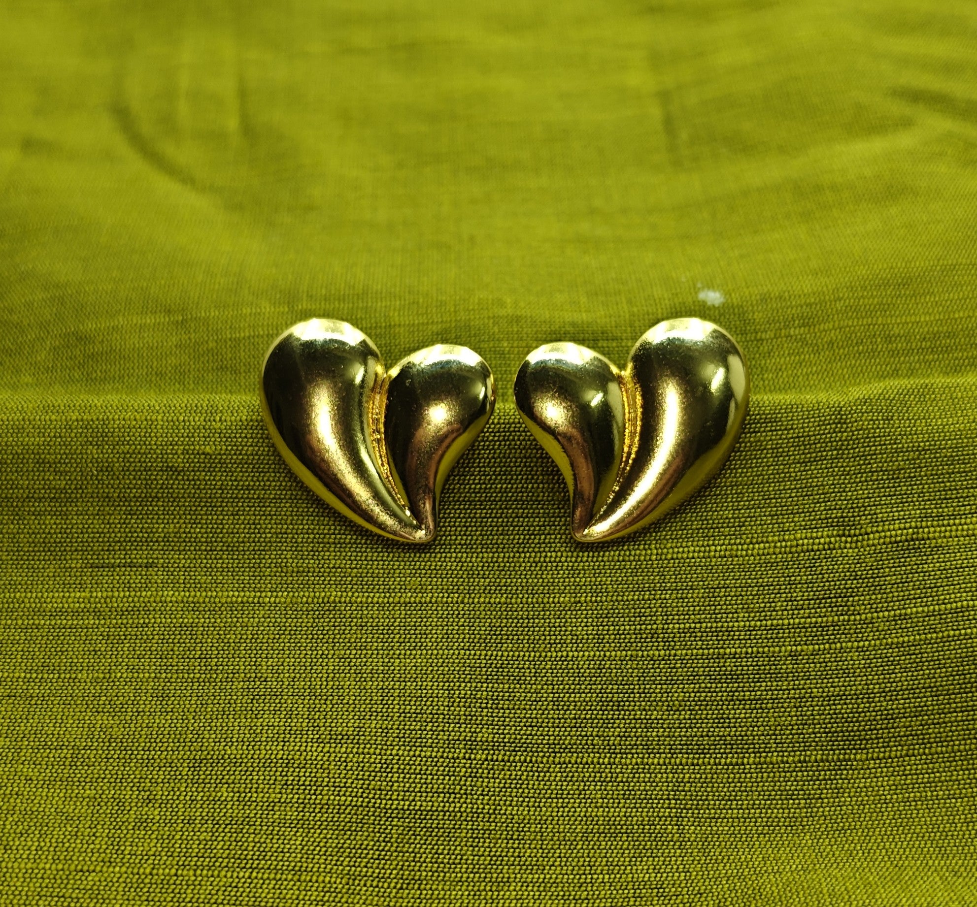 Gold-Plated Heart Design Stud Earrings for Women - Glossy Finish