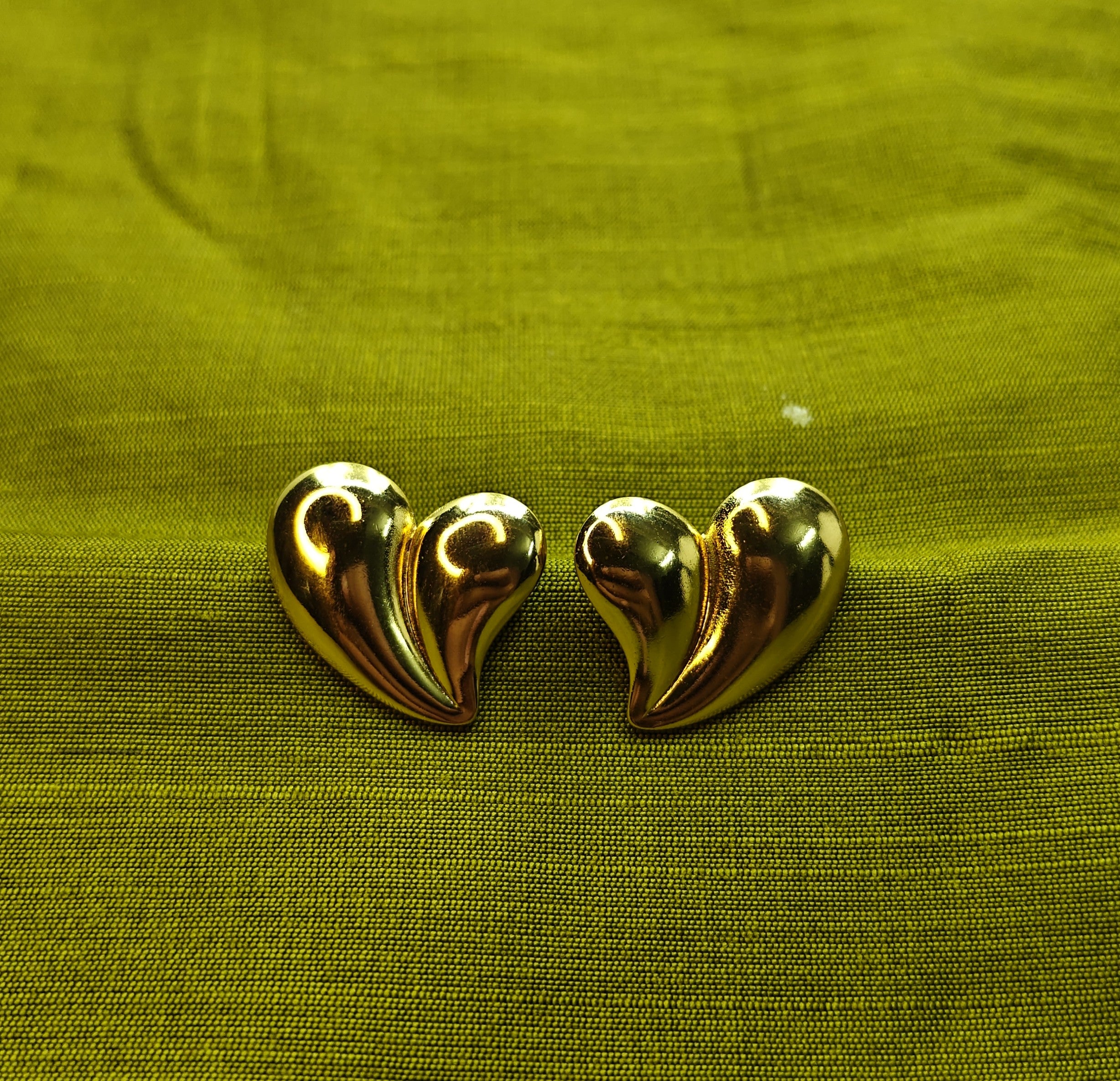 Gold-Plated Heart Design Stud Earrings for Women - Glossy Finish