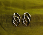 Gold-Plated Interlinked Oval Stud Earrings for Women - Glossy Finish