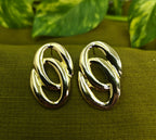 Gold-Plated Interlinked Oval Stud Earrings for Women - Glossy Finish
