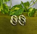 Gold-Plated Interlinked Oval Stud Earrings for Women - Glossy Finish