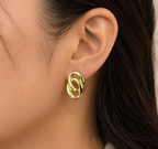Gold-Plated Interlinked Oval Stud Earrings for Women - Glossy Finish