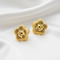 Gold-Plated Daisy Stud Earrings for Women - Glossy Finish