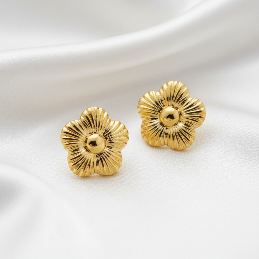 Gold-Plated Daisy Stud Earrings for Women - Glossy Finish