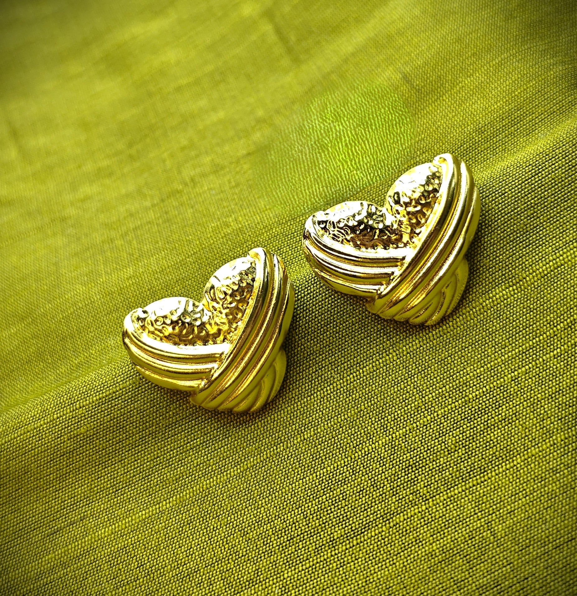 Gold-Plated Wrapped Heart Design Stud Earrings for Women - Glossy Finish