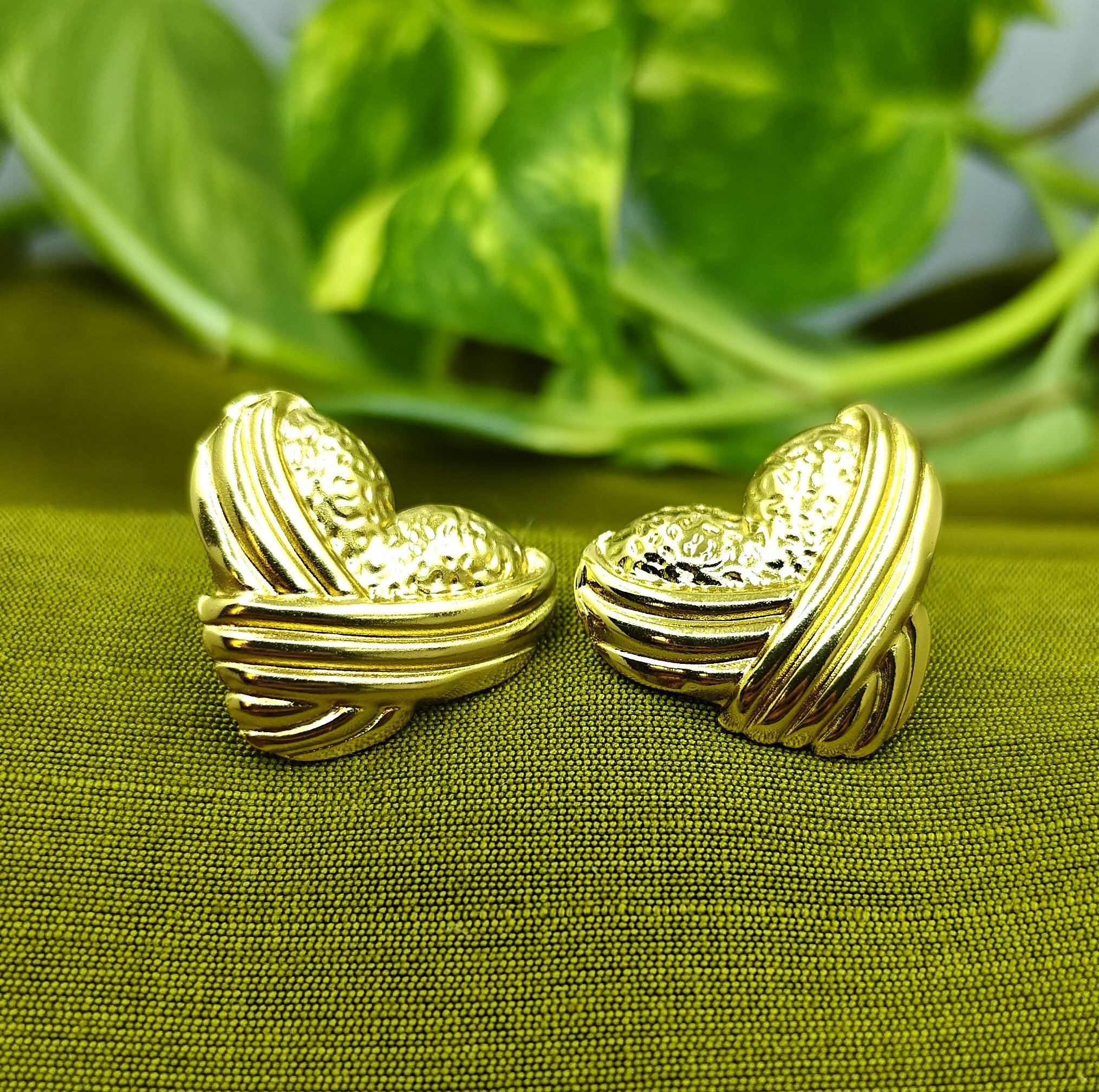 Gold-Plated Wrapped Heart Design Stud Earrings for Women - Glossy Finish