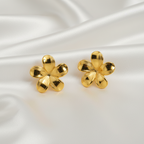 Gold-Plated Petal Plumeria Design Stud Earrings for Women - Glossy Finish