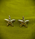 Gold-Plated Textured Starfish Stud Earrings for Women - Glossy Finish