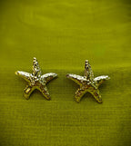 Gold-Plated Textured Starfish Stud Earrings for Women - Glossy Finish