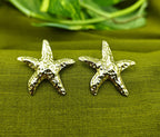 Gold-Plated Textured Starfish Stud Earrings for Women - Glossy Finish
