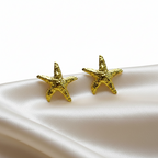 Gold-Plated Textured Starfish Stud Earrings for Women - Glossy Finish