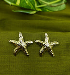 Gold-Plated Textured Starfish Stud Earrings for Women - Glossy Finish