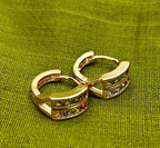 Gold-Plated Double Row CZ Stone Hoop Earrings for Women - Rose Gold Finish