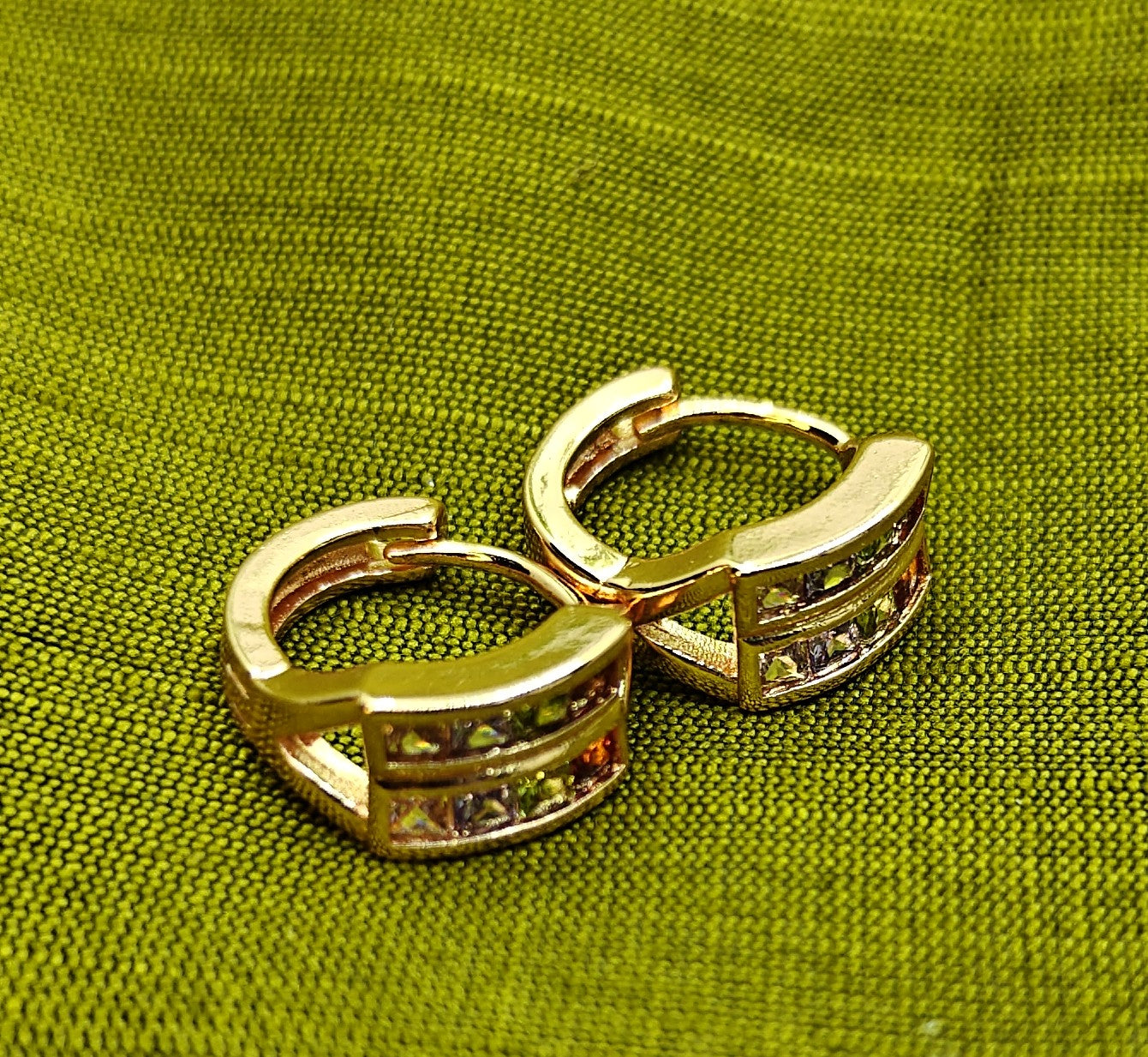 Gold-Plated Double Row CZ Stone Hoop Earrings for Women - Rose Gold Finish