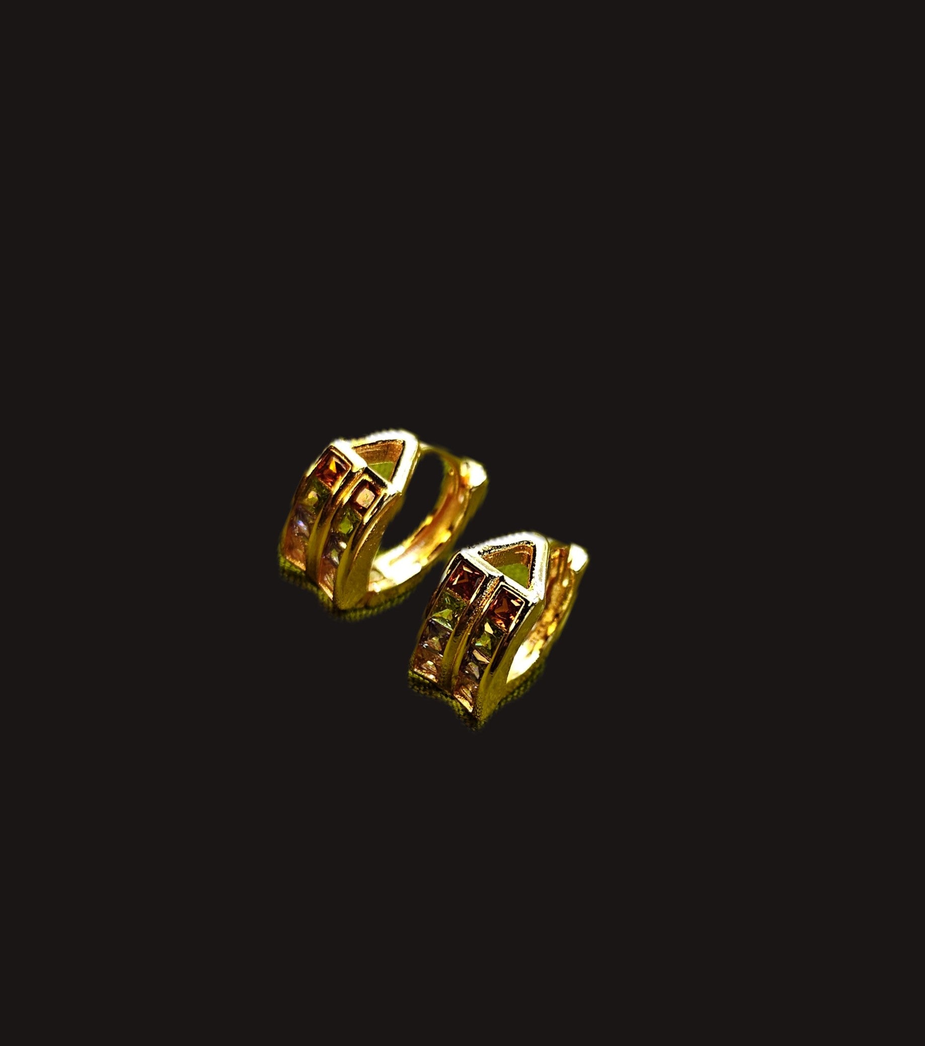 Gold-Plated Double Row CZ Stone Hoop Earrings for Women - Rose Gold Finish