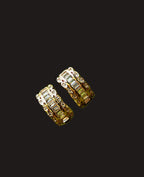 Gold-Plated Rainbow Baguette CZ Huggie Hoop Earrings for Women - Rose Gold Finish