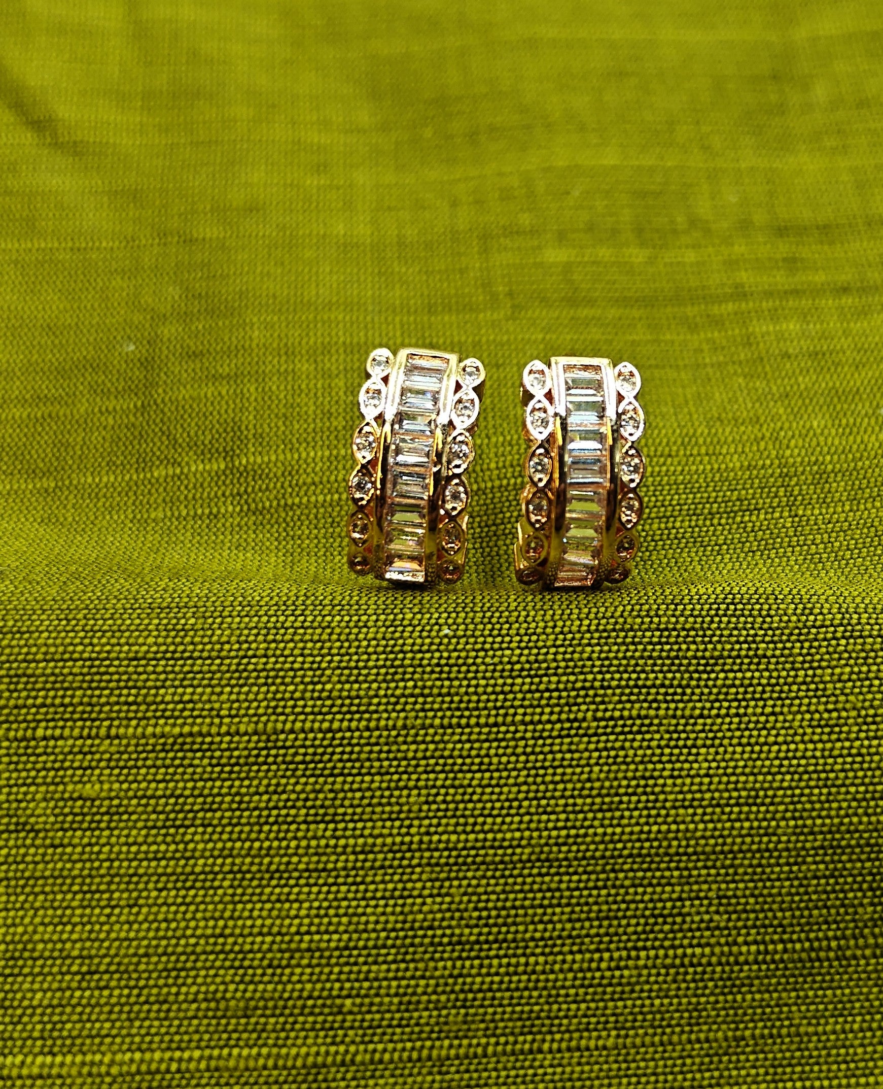 Gold-Plated Rainbow Baguette CZ Huggie Hoop Earrings for Women - Rose Gold Finish