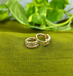 Gold-Plated Rainbow Baguette CZ Huggie Hoop Earrings for Women - Rose Gold Finish
