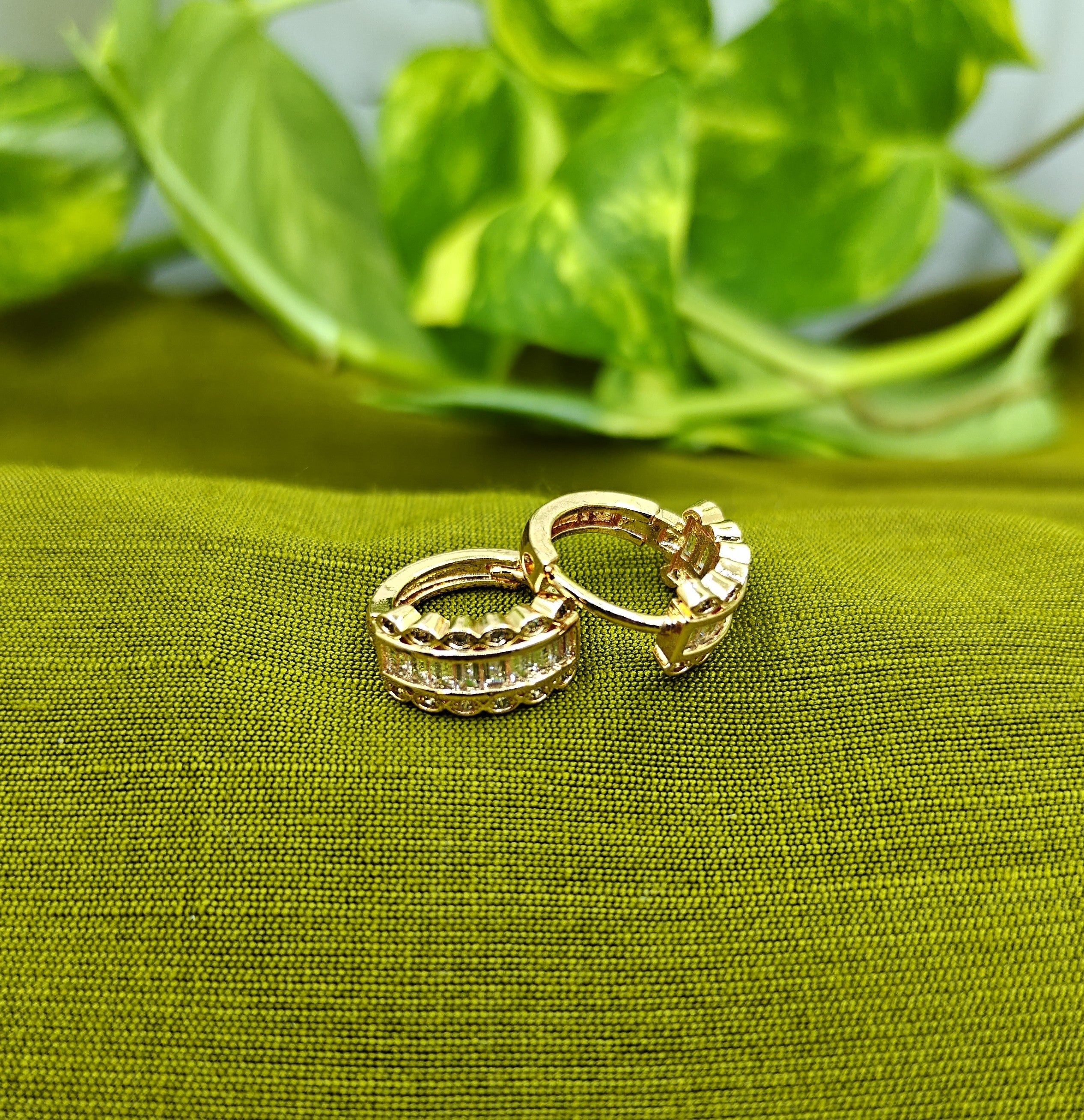 Gold-Plated Rainbow Baguette CZ Huggie Hoop Earrings for Women - Rose Gold Finish