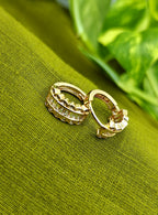 Gold-Plated Rainbow Baguette CZ Huggie Hoop Earrings for Women - Rose Gold Finish
