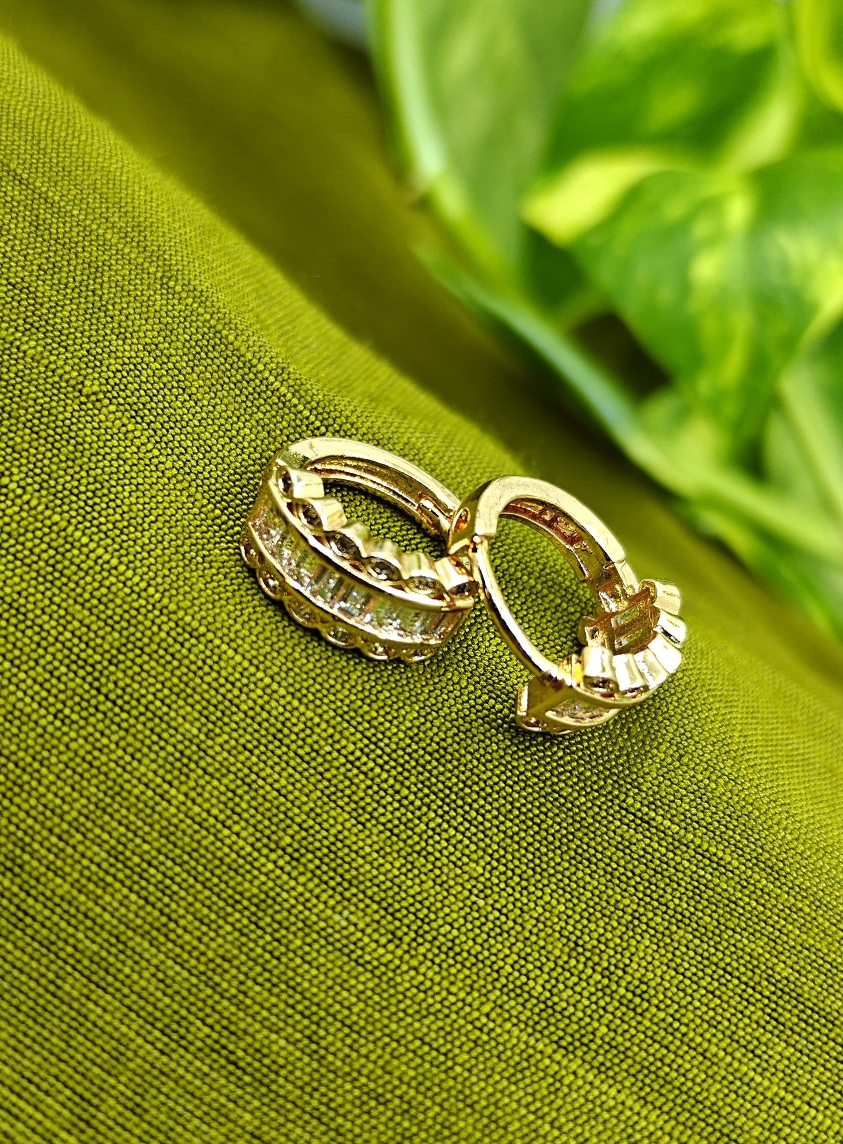 Gold-Plated Rainbow Baguette CZ Huggie Hoop Earrings for Women - Rose Gold Finish