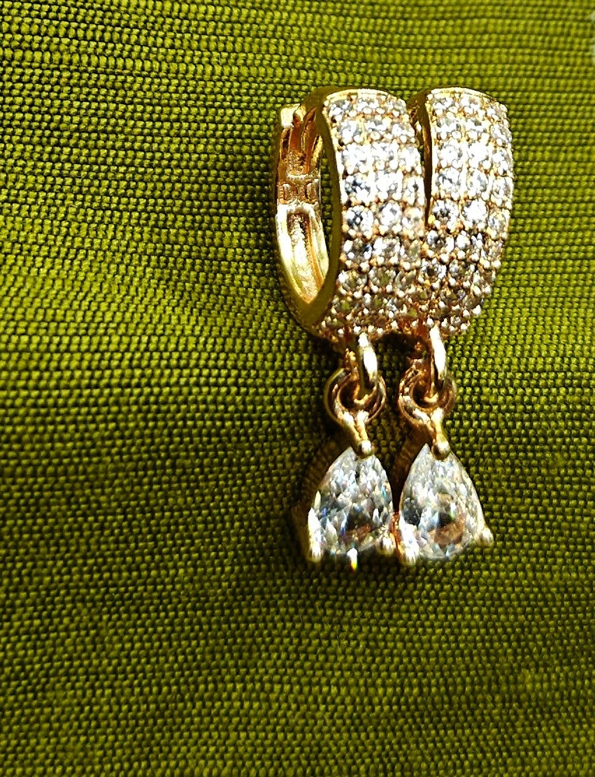 Gold-Plated Pavé Huggie with Stone Drop CZ Hoop Earrings for Women - Rose Gold Finish