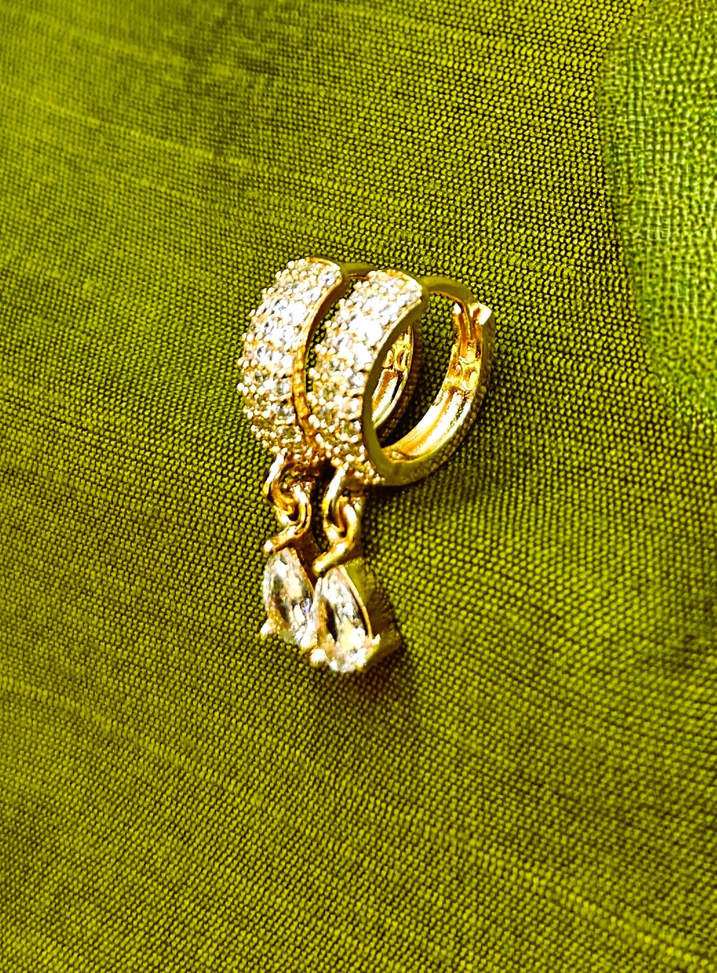 Gold-Plated Pavé Huggie with Stone Drop CZ Hoop Earrings for Women - Rose Gold Finish