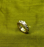 Gold-Plated Crown Charm Two-Tone Link Ring - Glossy Finish - Unisex - 17 Size