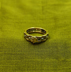 Gold-Plated Crown Charm Two-Tone Link Ring - Glossy Finish - Unisex - 17 Size
