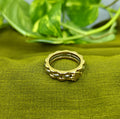 Gold-Plated Crown Charm Two-Tone Link Ring - Glossy Finish - Unisex - 17 Size