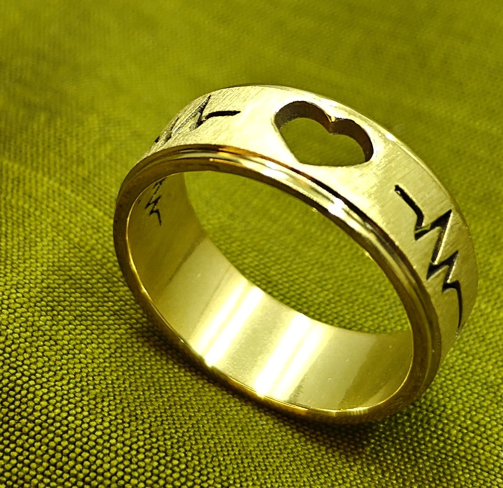 Gold-Plated Heartbeat Heart Cutout Gold Ring - Glossy Finish - Unisex - 17 Size