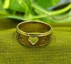 Gold-Plated Heartbeat Heart Cutout Gold Ring - Glossy Finish - Unisex - 18 Size