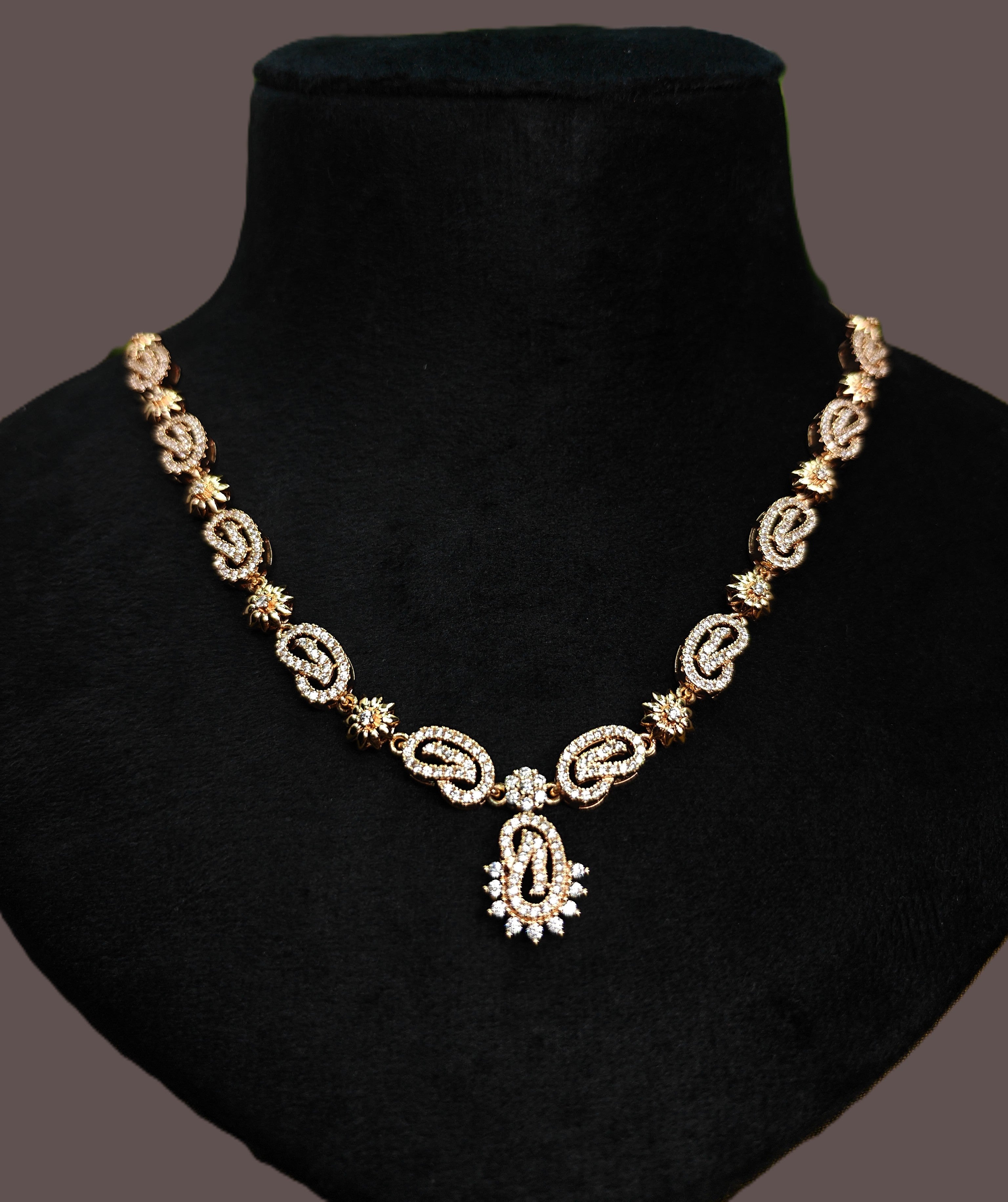 Gold-Tone Premium Paisley Mango Motif AD Necklace Set for Women - Glossy Finish