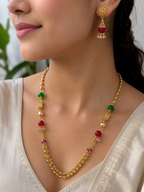 Gold-Tone Premium Multi-Strand Colour Beaded Mala Set for Women - Glossy Finish